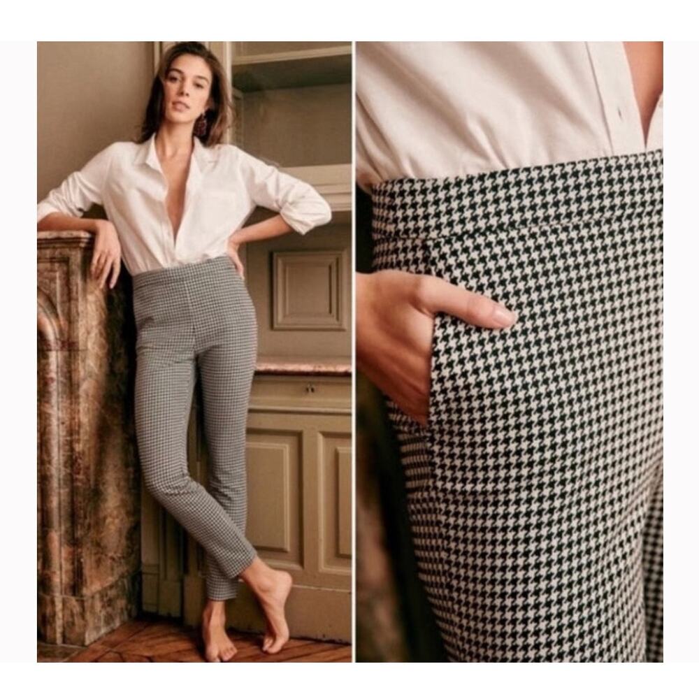 Sezane Black & White Houndstooth Cropped Pants View 4